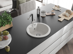 Mexen Diego granitinis vienos plautuvės kriauklė su Flora virtuviniu maišytuvu, balta - 6512-20-670401-07