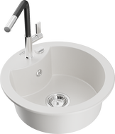 Mexen Diego granitinis vienos plautuvės kriauklė su Flora virtuviniu maišytuvu, balta - 6512-20-670401-07