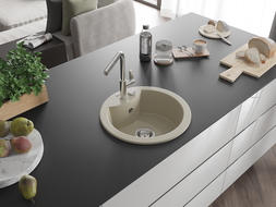 Mexen Diego granitinė vienos kameros kriauklė su Flora virtuvės maišytuvu, smėlio spalvos - 6512-69-670401-00