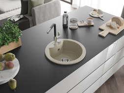 Mexen Diego granitinis vienos kameros plautuvė su Flora virtuvės maišytuvu, smėlio spalvos - 6512-69-670401-07