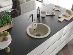 Mexen Diego vienos dubenėlės granito plautuvė su Flora virtuviniu maišytuvu, smėlio spalvos - 6512-69-670401-07-B