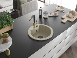 Mexen Diego vienos kameros granito plautuvė su virtuviniu maišytuvu Flora, smėlio - 6512-69-670401-57-B