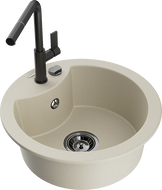 Mexen Diego granitinė vienos plautuvės kriauklė su Flora virtuviniu maišytuvu, smėlio spalvos - 6512-69-670401-70-B