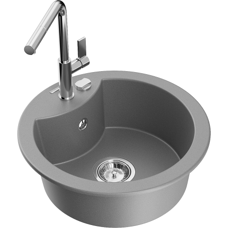 Mexen Diego 1 skyriuje granitinė praustuvė su Flora virtuviniu maišytuvu, pilka - 6512-71-670401-00