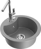 Mexen Diego granitinė virtuvinė plautuvė su vienu dubeniu ir Flora virtuviniu maišytuvu, pilka - 6512-71-670401-00