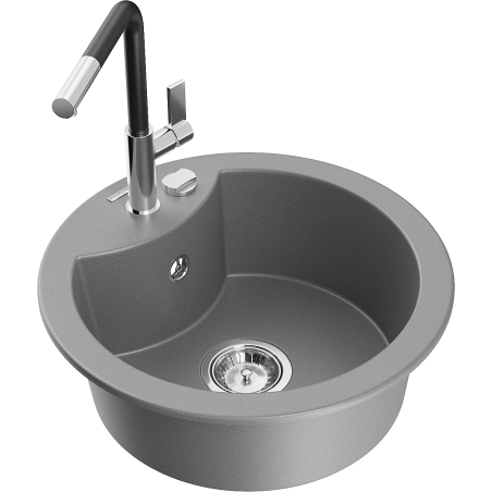 Mexen Diego granitinė 1 kameros plautuvė su virtuvės maišytuvu Flora, pilkas - 6512-71-670401-07