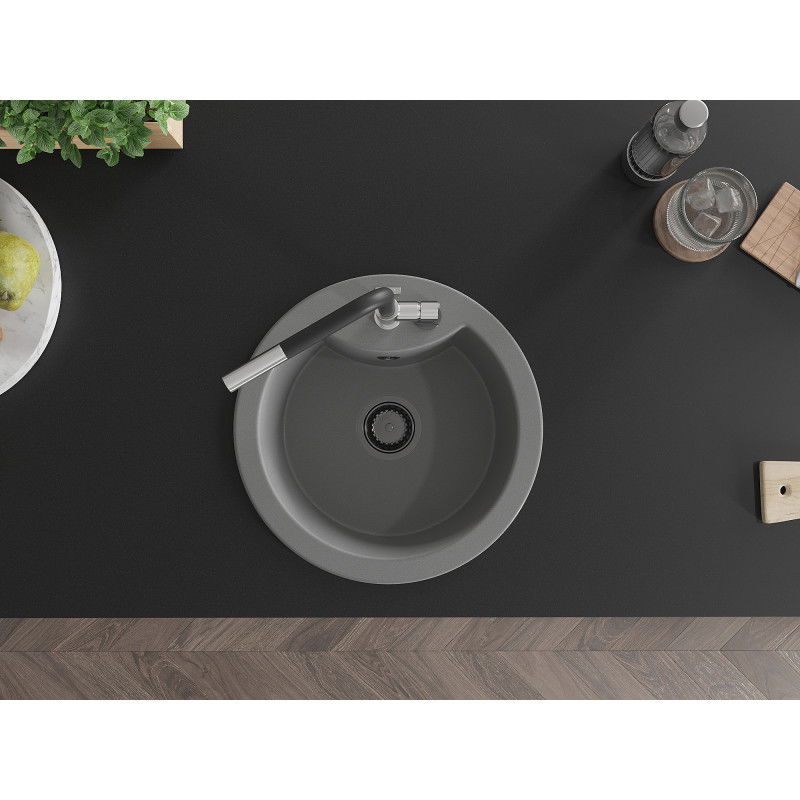 Mexen Diego vienos kameros granitinė plautuvė su Flora virtuviniu maišytuvu, pilka - 6512-71-670401-07-B