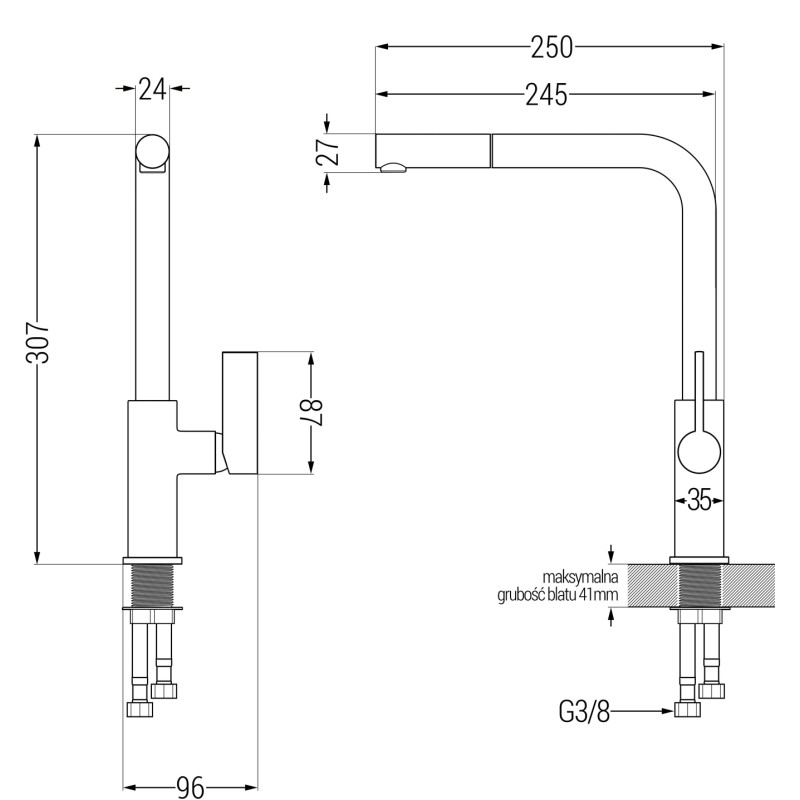 Mexen Diego granitinė vienkamerinė virtuvės kriauklė su Flora maišytuvu, pilka - 6512-71-670401-70-B