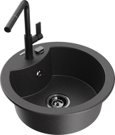 Mexen Diego granito plautuvė 1 skyriumi su Flora virtuviniu maišytuvu, juoda su taškučiais - 6512-76-670401-70-B