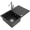 Mexen Bruno 1 skyrius granitinis plautuvas su nusausinimo ir Flora virtuviniu maišytuvu, juoda/sidabrinė metalika