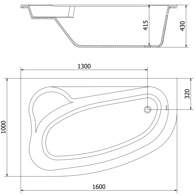 Mexen Westa kampinė vonia kairė 160 x 100 cm, balta - 560116010001