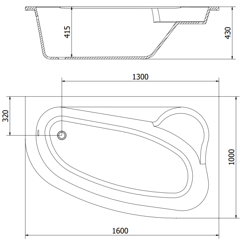 Mexen Westa kampinė vonia dešinė 160 x 100 cm, balta - 560116010002