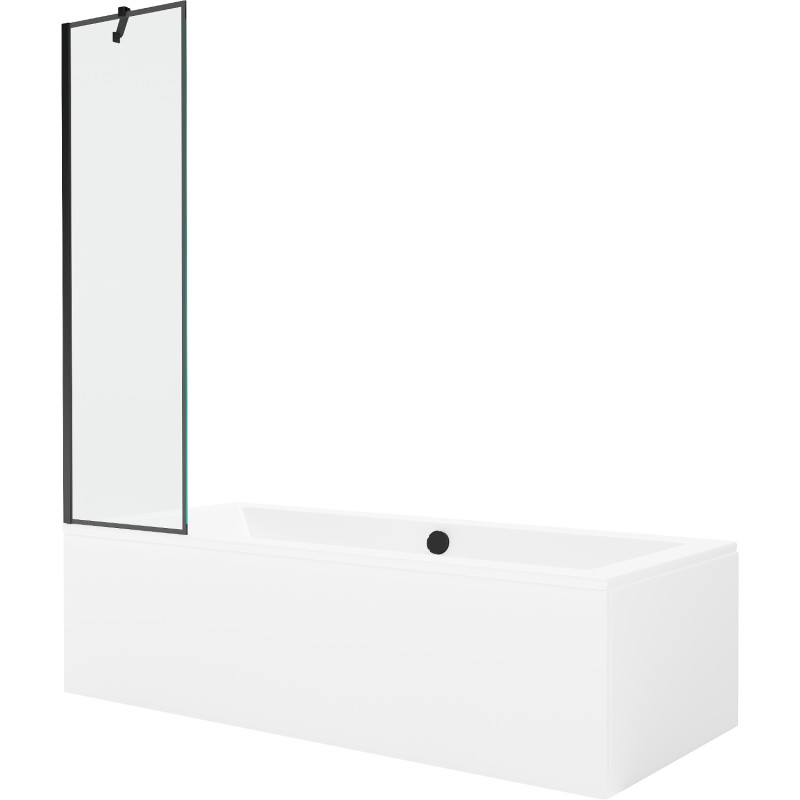 Mexen Cube stačiakampė vonia 170 x 80 cm su apdaila ir vienos dalies širma 50 cm, juodas raštas - 550517080X9505007070