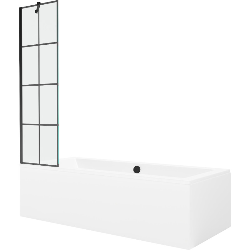 Mexen Cube stačiakampė vonia 170 x 80 cm su dangčiu ir vieno sparno pertvara 50 cm, juodas raštas - 550517080X9505007077