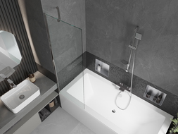 Mexen Cube stačiakampė vonia 170 x 80 cm su apdaila ir vieno sparno pertvara 60 cm, permatoma, chromas - 550517080X9506000001