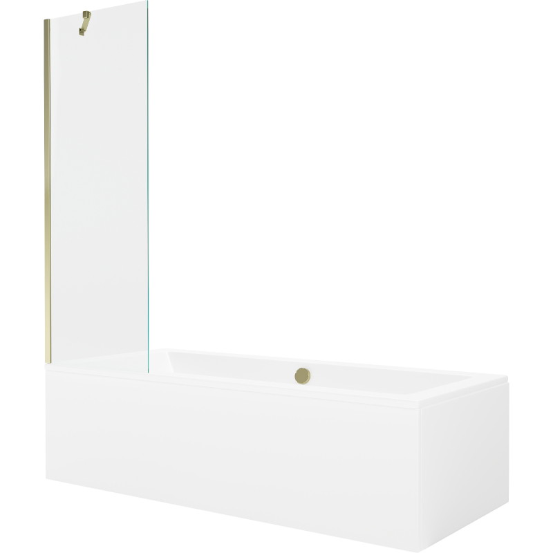 Mexen Cube stačiakampė vonia 170 x 80 cm su apdaila ir vieno sparno 60 cm ekranu, skaidrus, auksinis - 550517080X9506000050