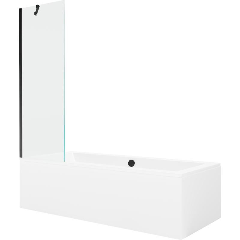 Mexen Cube stačiakampė vonia 170 x 80 cm su apdaila ir 1-durų sienele 60 cm, permatoma, juoda - 550517080X9506000070