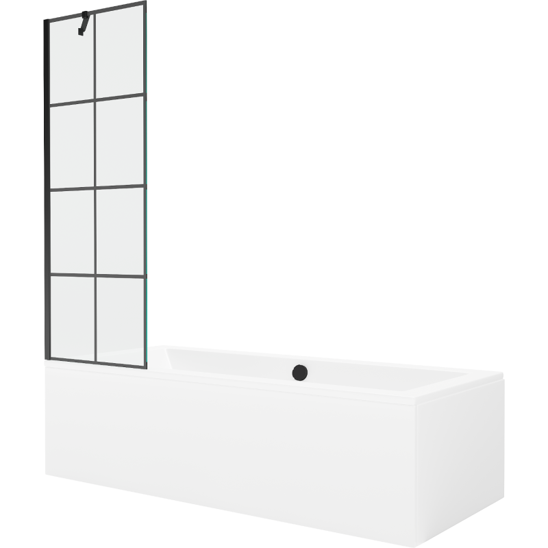Mexen Cube stačiakampė vonia 170 x 80 cm su apdaila ir vienos dalies ekranu 60 cm, juodas raštas - 550517080X9506007077