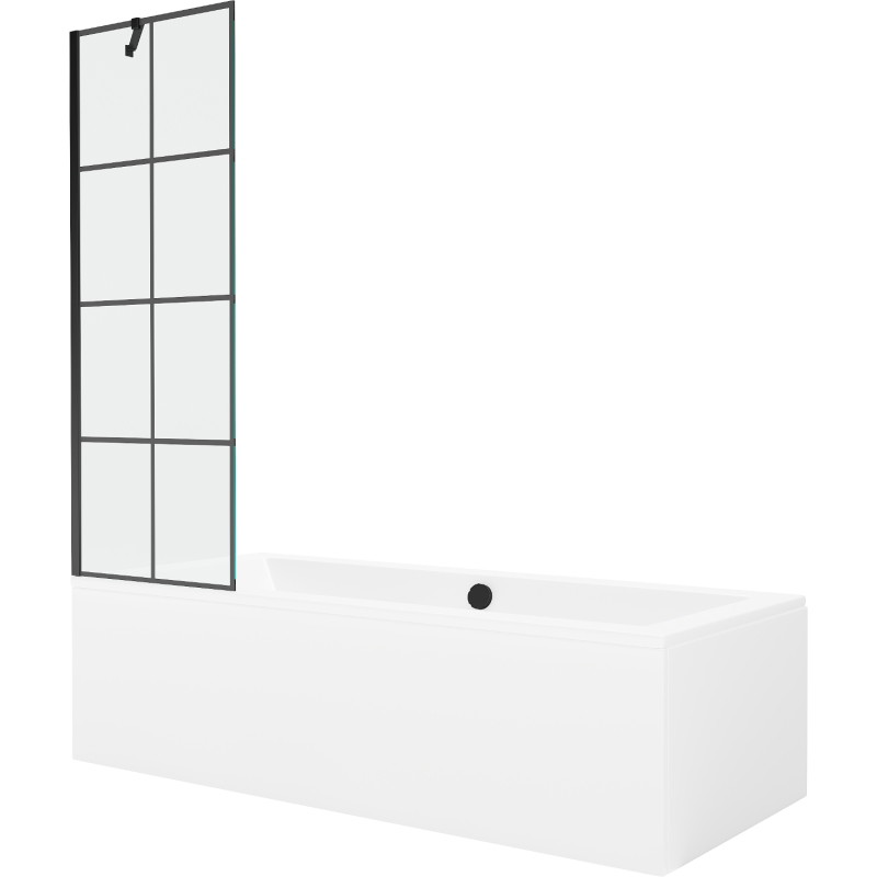 Mexen Cube stačiakampė vonia 170 x 80 cm su apdaila ir vienos dalies sienele 60 cm, juodas raštas - 550517080X9506007077
