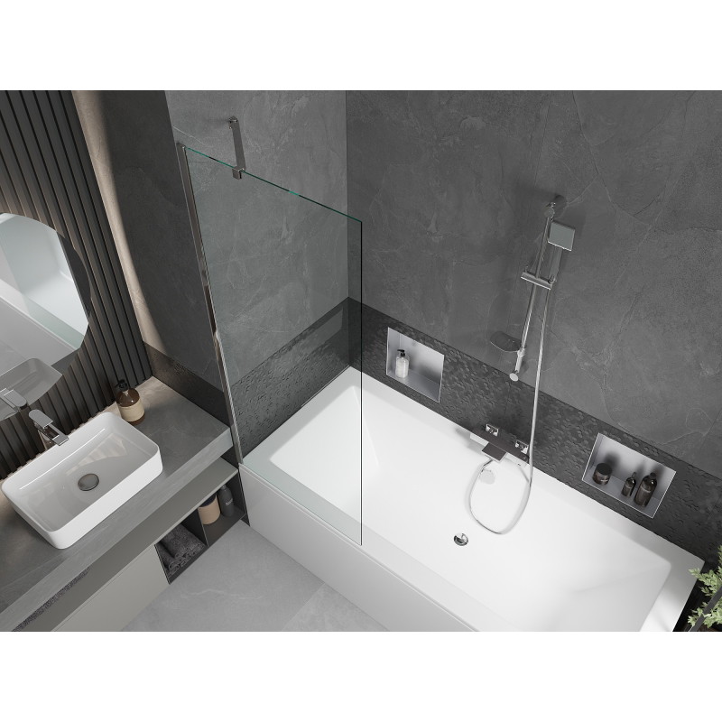 Mexen Cube stačiakampė vonia 170 x 80 cm su apdaila ir 1-duris šonine sienele 70 cm, skaidri, chromas - 550517080X9507000001