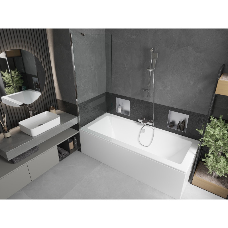 Mexen Cube stačiakampė vonia 170 x 80 cm su apdaila ir 1-duris šonine sienele 70 cm, skaidri, chromas - 550517080X9507000001