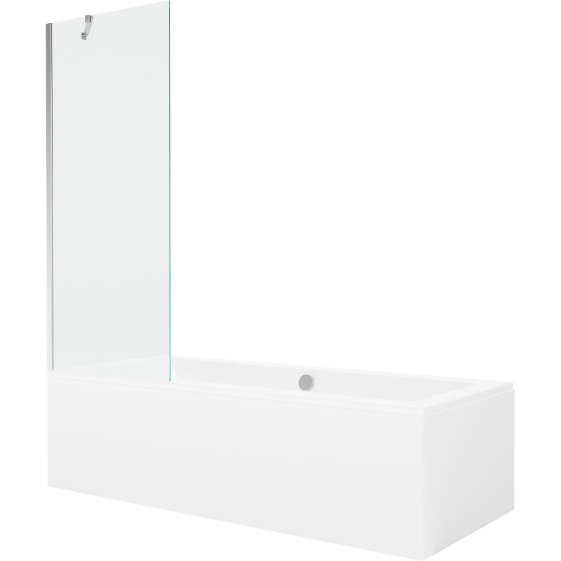 Mexen Cube stačiakampė vonia 170 x 80 cm su apdaila ir 1-duris šonine sienele 70 cm, skaidri, chromas - 550517080X9507000001