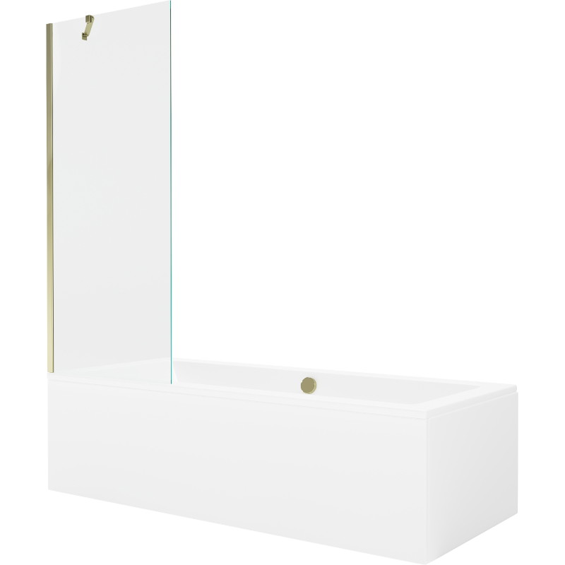 Mexen Cube stačiakampė vonia 170 x 80 cm su apdaila ir vienos dalies pertvara 70 cm, permatoma, auksinė