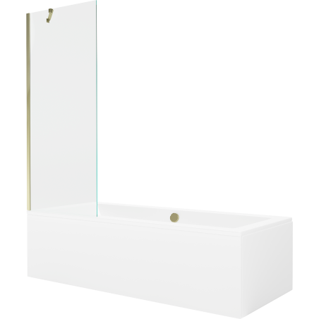 Mexen Cube stačiakampė vonia 170 x 80 cm su apdaila ir vienos dalies pertvara 70 cm, permatoma, auksinė