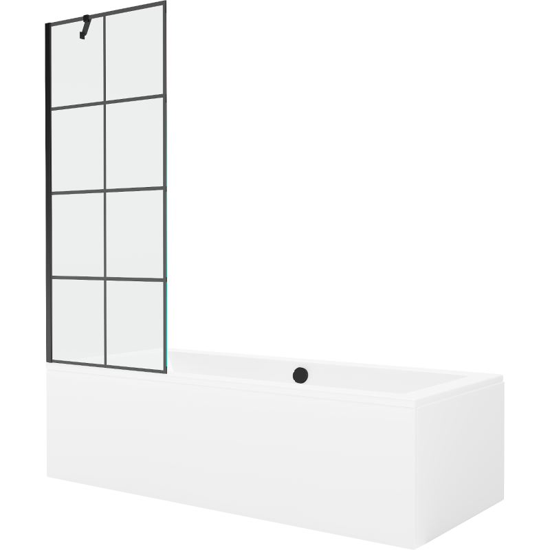 Mexen Cube stačiakampė vonia 170 x 80 cm su apdaila ir vieno sparno pertvara 70 cm, juodas raštas - 550517080X9507007077