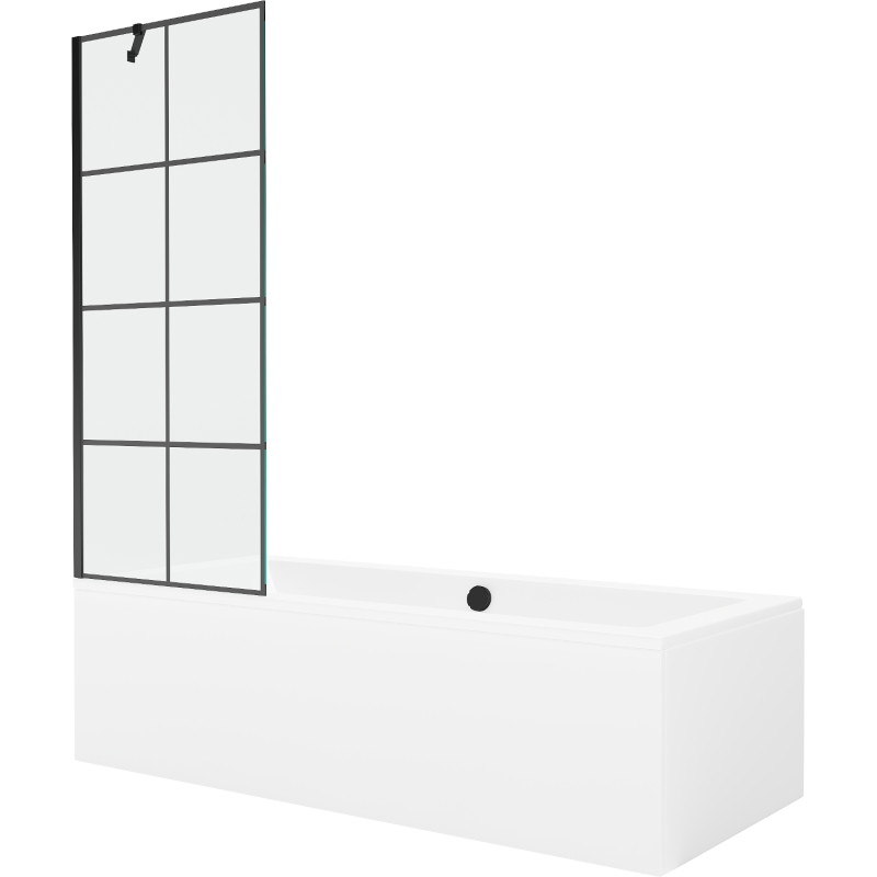 Mexen Cube stačiakampė vonia 170 x 80 cm su korpusu ir vieno sparno 70 cm sienele, juodas raštas - 550517080X9507007077