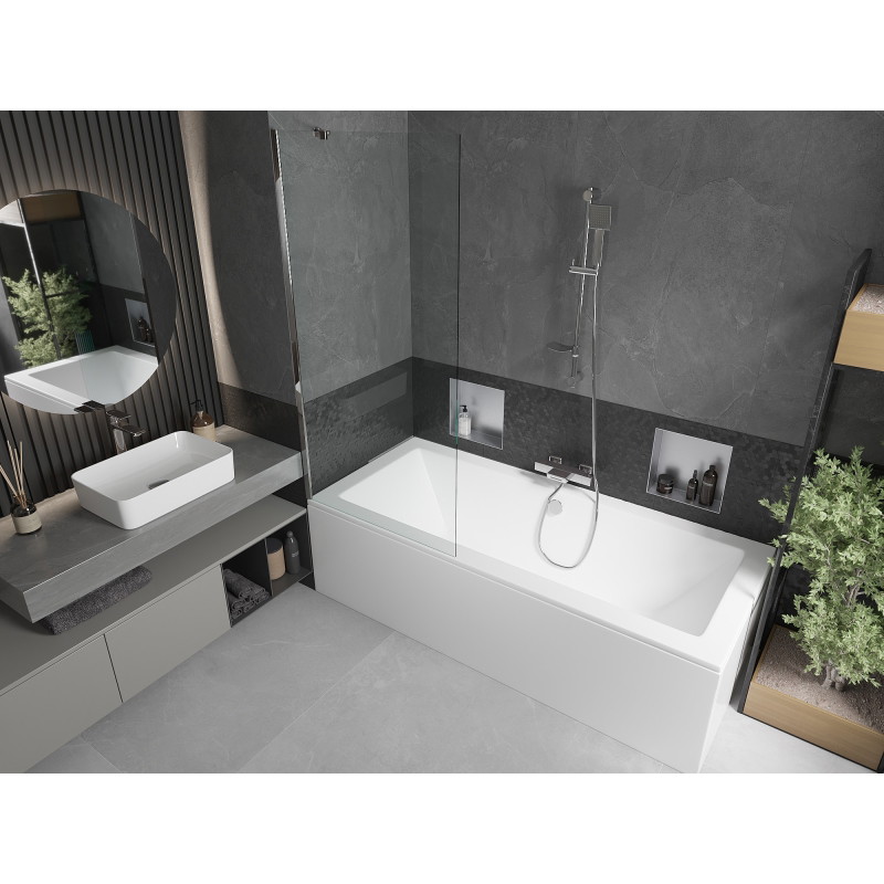 Mexen Cube stačiakampė vonia 170 x 80 cm su apdaila ir vienos dalies 80 cm ekranu, skaidrus, chromas - 550517080X9508000001