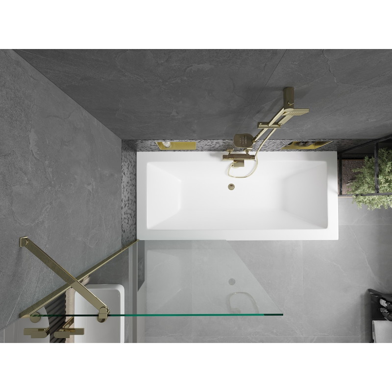 Mexen Cube stačiakampė vonia 170 x 80 cm su apvalkalu ir vienos durų 80 cm ekranu, skaidri, auksinė - 550517080X9508000050