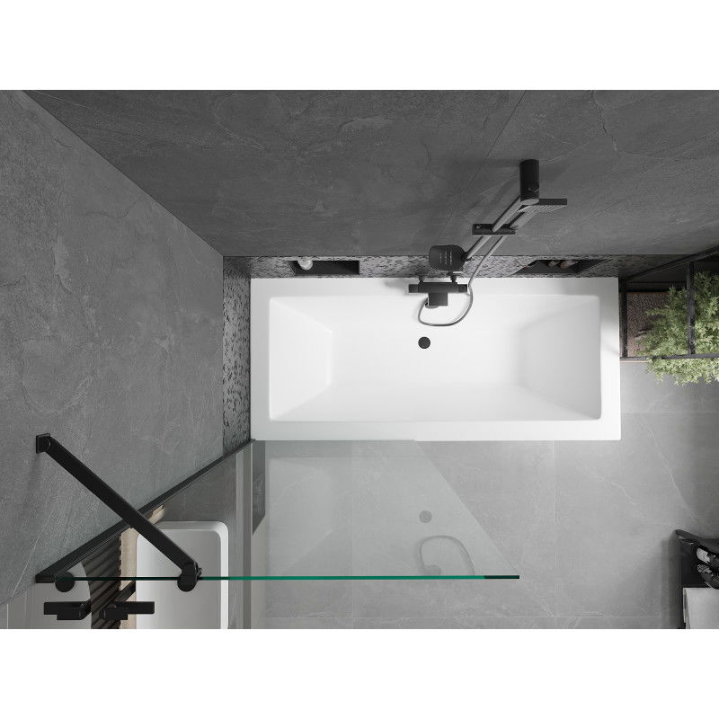 Mexen Cube stačiakampė vonia 170 x 80 cm su apdaila ir vieno sparno pertvara 80 cm, skaidri, juoda - 550517080X9508000070