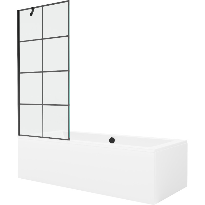 Mexen Cube stačiakampė vonia 170 x 80 cm su apdaila ir vieno sparno uždangalu 80 cm, juodas raštas - 550517080X9508007077