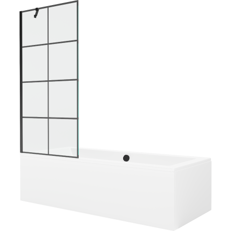 Mexen Cube stačiakampė vonia 170 x 80 cm su apdaila ir vienašoniu ekranu 80 cm, juodas raštas - 550517080X9508007077