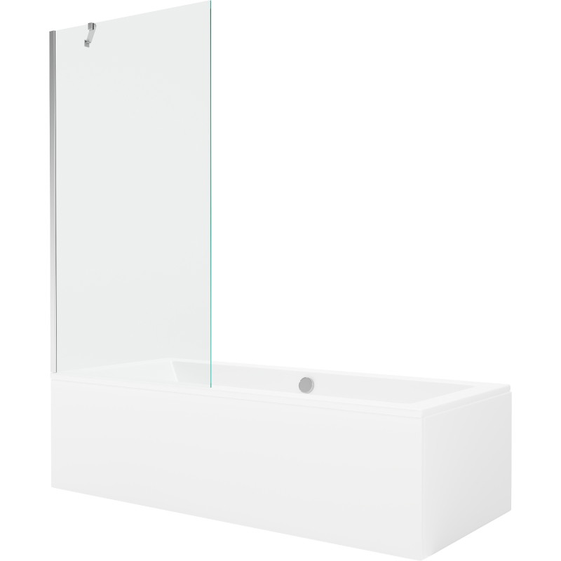 Mexen Cube stačiakampė vonia 170 x 80 cm su apdaila ir 1-durio pertvara 90 cm, permatoma, chromuota - 550517080X9509000001
