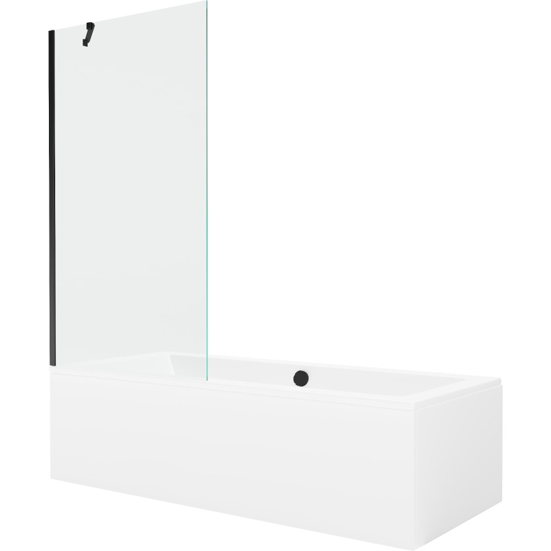 Mexen Cube stačiakampė vonia 170 x 80 cm su apdaila ir 1 sparno pertvara 90 cm, skaidri, juoda - 550517080X9509000070