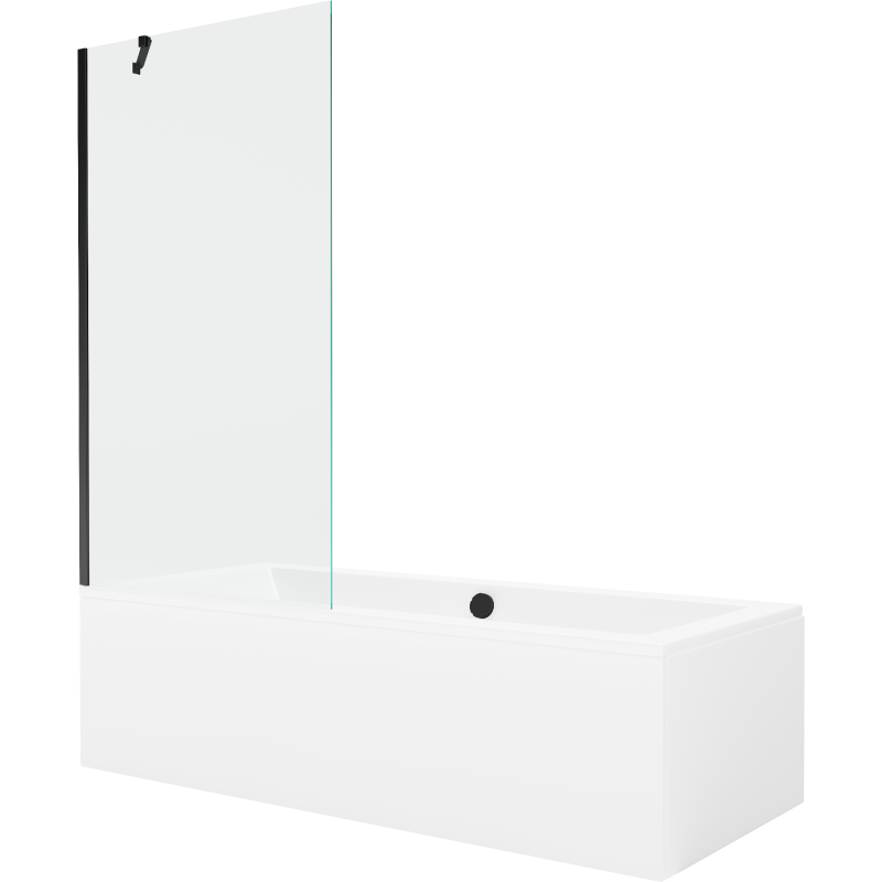 Mexen Cube stačiakampė vonia 170 x 80 cm su apdaila ir vienvėre 90 cm pertvara, skaidri, juoda - 550517080X9509000070
