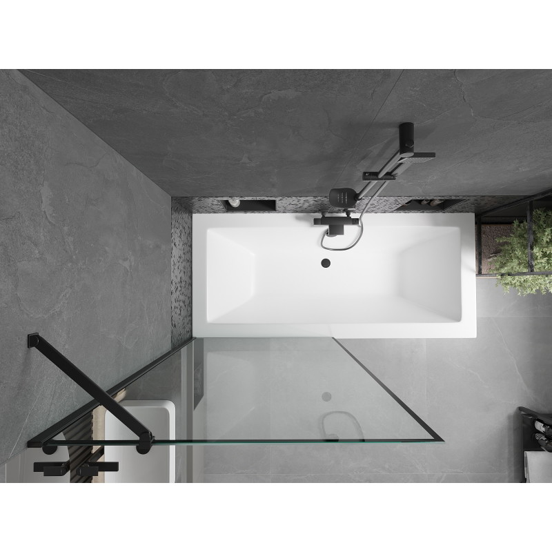 Mexen Cube stačiakampė vonia 170 x 80 cm su dangčiu ir vieno skydo 90 cm pertvara, juodas raštas - 550517080X9509007070