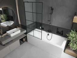 Mexen Cube stačiakampė vonia 170 x 80 cm su apdaila ir 1 sparno pertvara 90 cm, juodas raštas - 550517080X9509007077