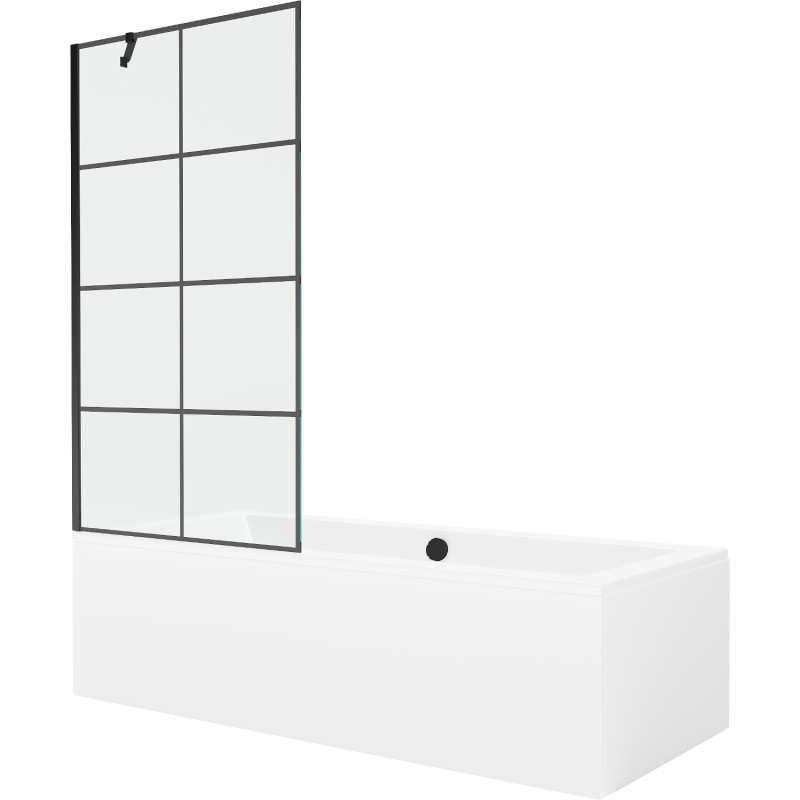Mexen Cube stačiakampė vonia 170 x 80 cm su apdaila ir vieno skyriaus 90 cm ekranu, juodas raštas - 550517080X9509007077