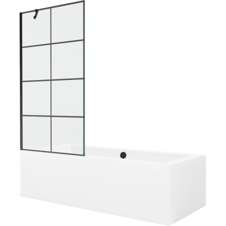 Mexen Cube stačiakampė vonia 170 x 80 cm su apdaila ir 1 sparno pertvara 90 cm, juodas raštas - 550517080X9509007077