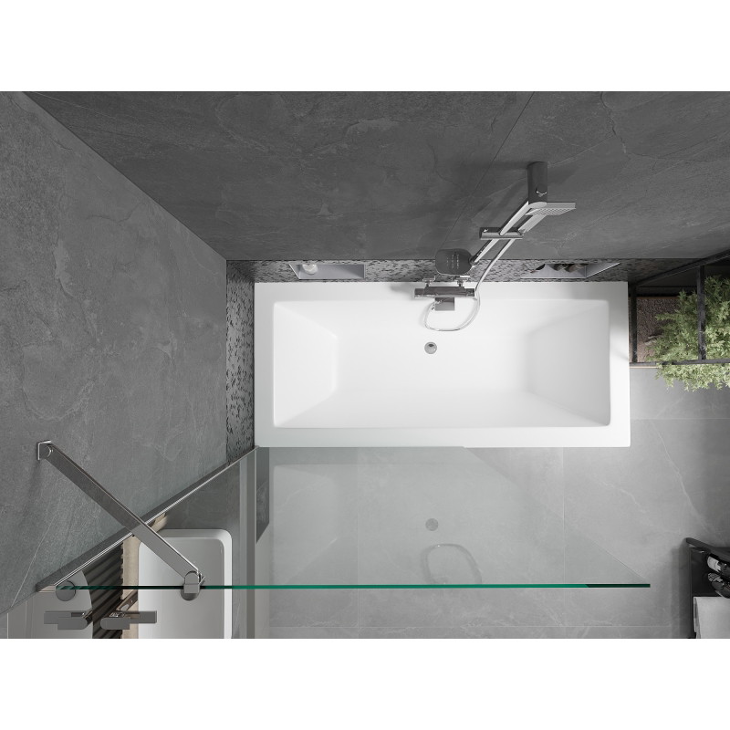 Mexen Cube stačiakampė vonia 170 x 80 cm su apdaila ir 1-sparnio ekranu 100 cm, permatoma, chromuota - 550517080X9510000001