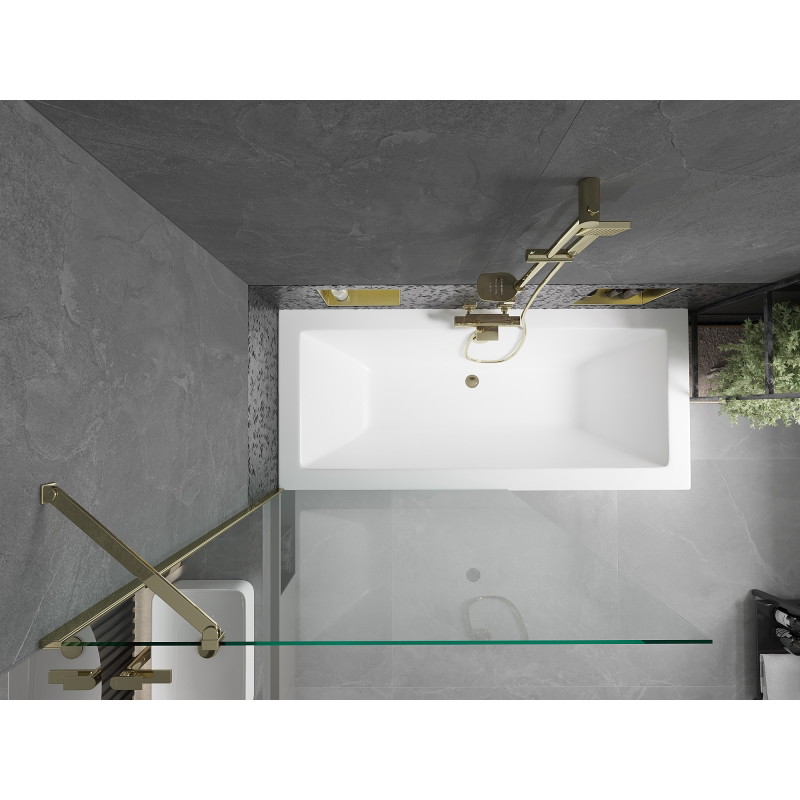 Mexen Cube stačiakampė vonia 170 x 80 cm su apdaila ir vienos dalies 100 cm uždanga, skaidri, auksinė - 550517080X9510000050