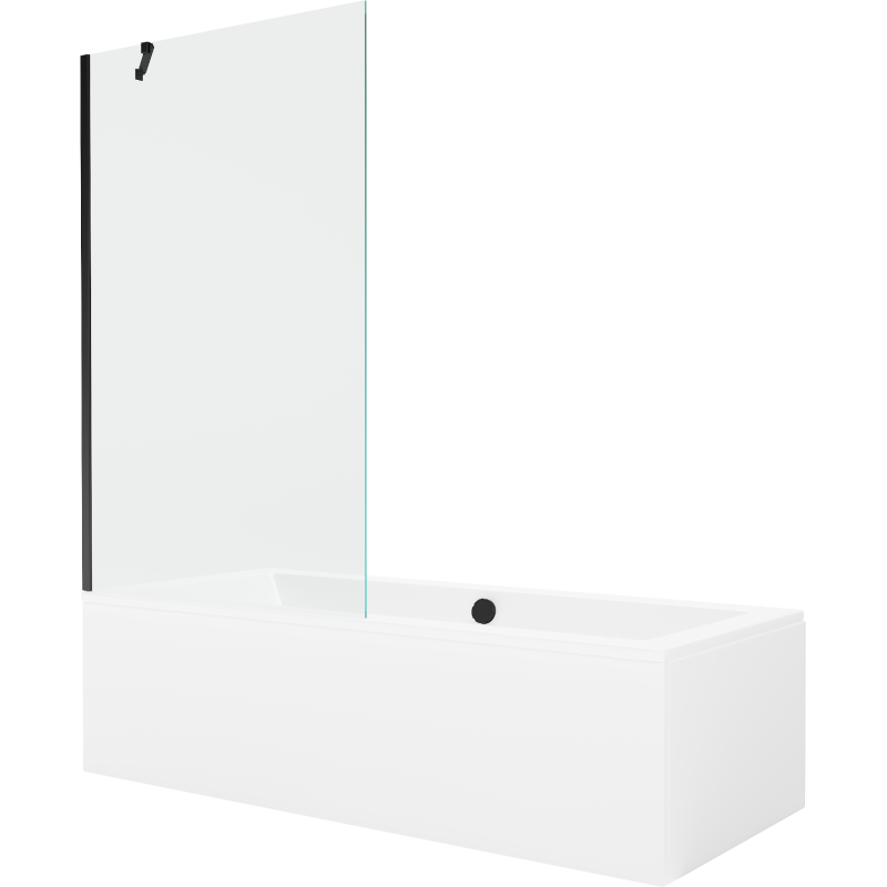 Mexen Cube stačiakampė vonia 170 x 80 cm su apdaila ir vienų durų širma 100 cm, skaidri, juoda - 550517080X9510000070