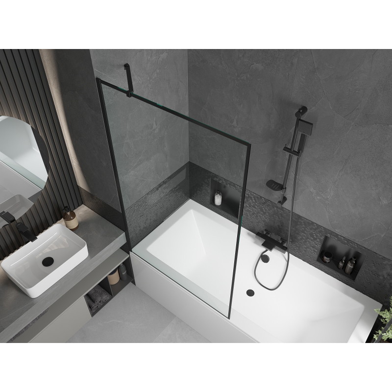 Mexen Cube stačiakampė vonia 170 x 80 cm su apdaila ir vienos dalies 100 cm sienele, juodas raštas - 550517080X9510007070