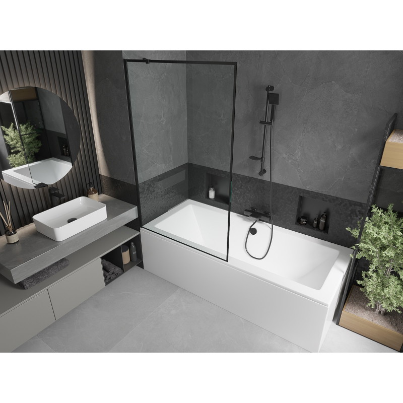Mexen Cube stačiakampė vonia 170 x 80 cm su apdaila ir vienos dalies širma 100 cm, juodo rašto - 550517080X9510007070