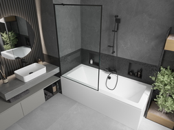 Mexen Cube stačiakampė vonia 170 x 80 cm su apdaila ir 1 durų 100 cm ekranu, juodas raštas - 550517080X9510007070