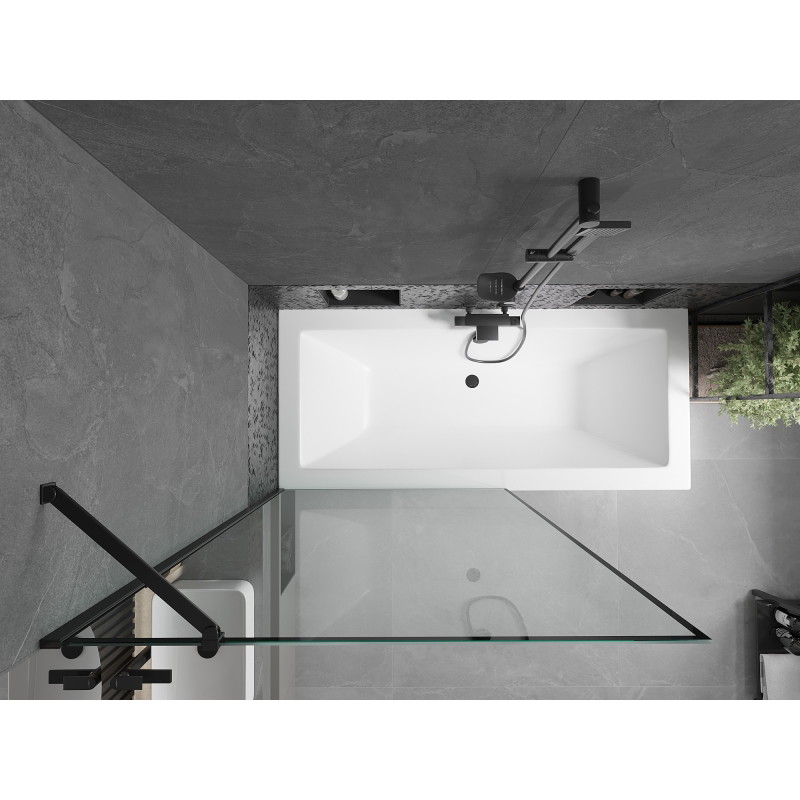 Mexen Cube stačiakampė vonia 170 x 80 cm su apdaila ir vienos dalies širma 100 cm, juodo rašto - 550517080X9510007070