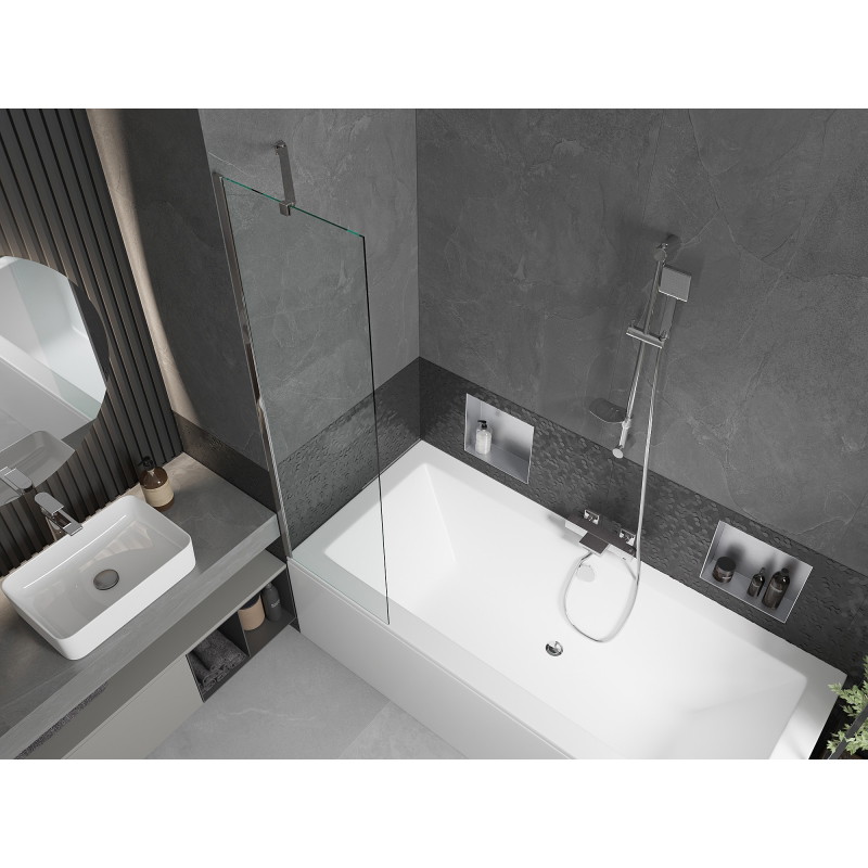 Mexen Cube stačiakampė vonia 180 x 80 cm su apdaila ir 1 durų ekranu 50 cm, skaidri, chromas - 550518080X9505000001